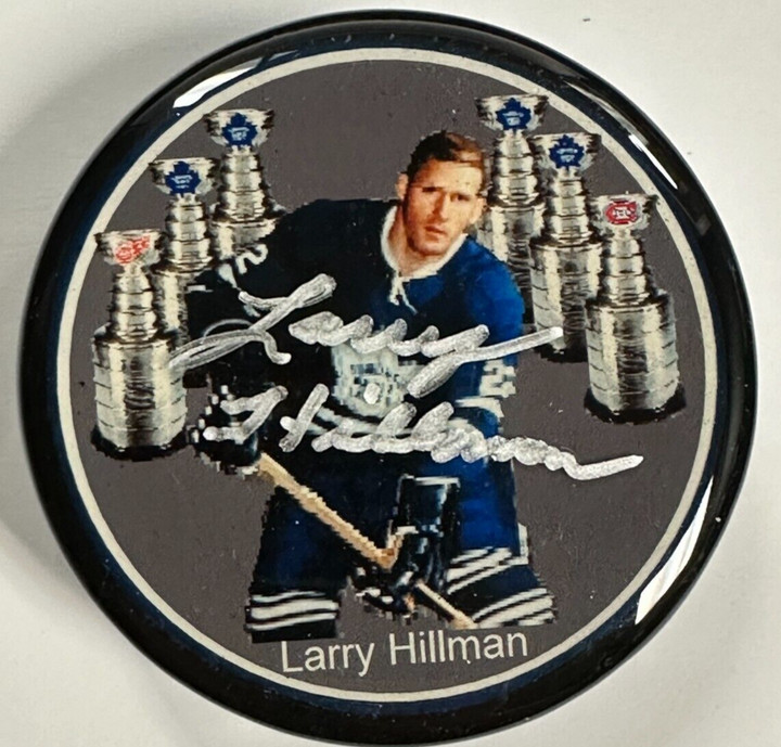 Larry Hillman Autographed Toronto Maple Leafs Photo Puck W/ Stanley Cup