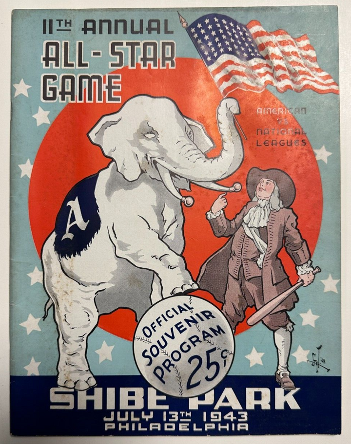 1943 MLB Baseball All-Star Game Program Shibe Park Score 5-3 AL V. DiMaggio HR