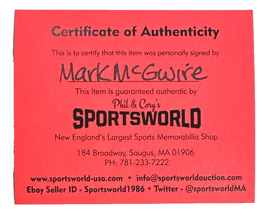 Mark McGwire Autographed Official American League Baseball A's Cardinals
