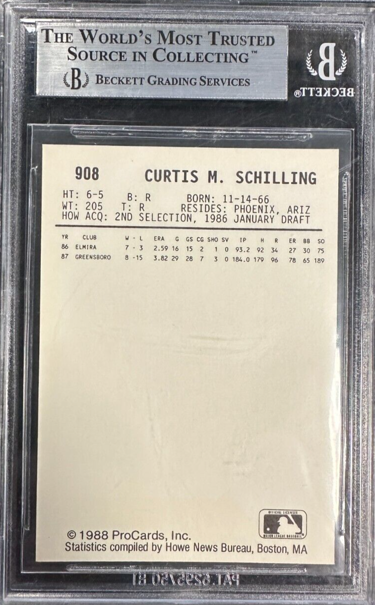 1988 Procards New Britian Red Sox Curt Schilling Rookie Card BGS 9 Mint