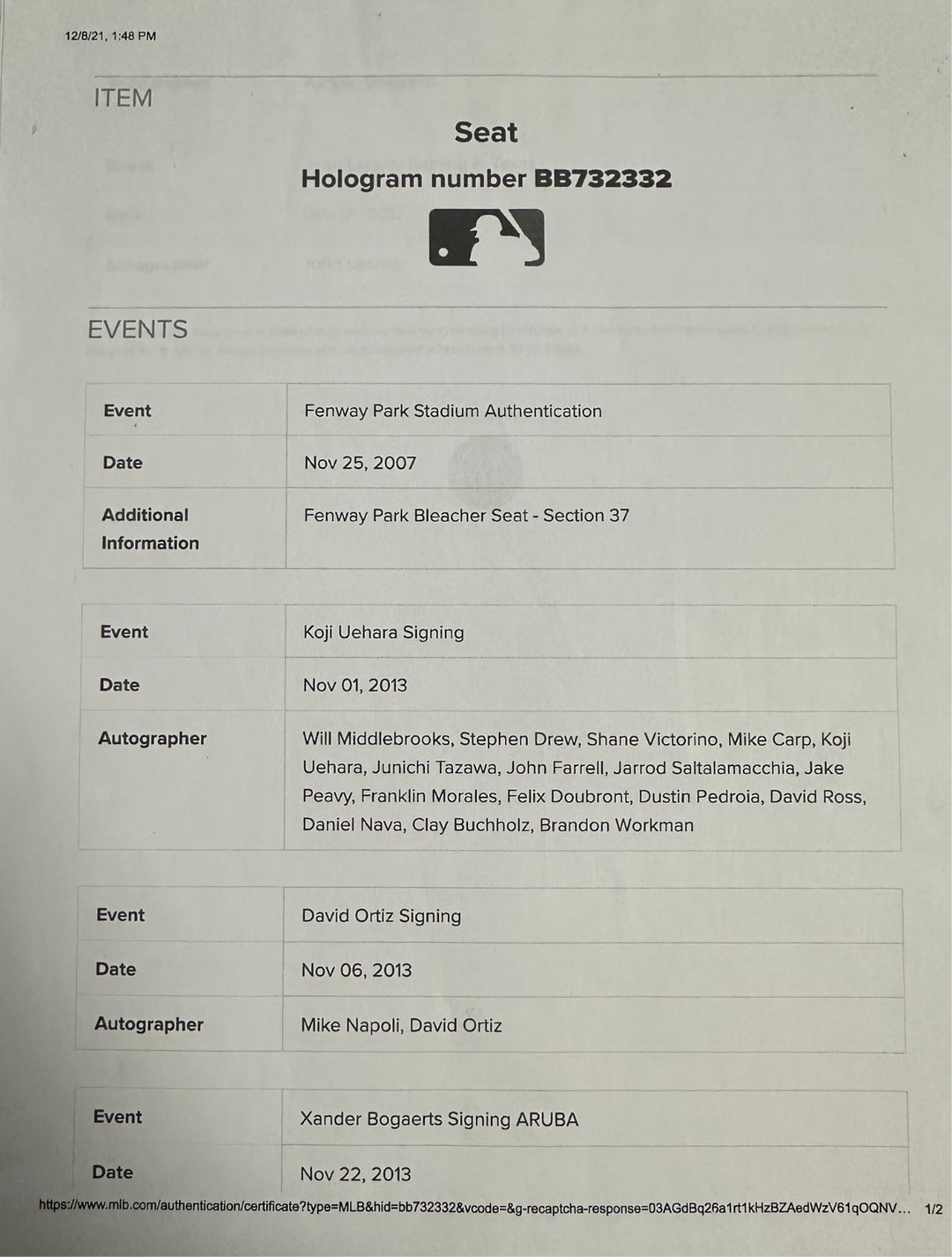 2013 Boston Red Sox World Series Champs Team Signed Fenway Seatback Fanatics