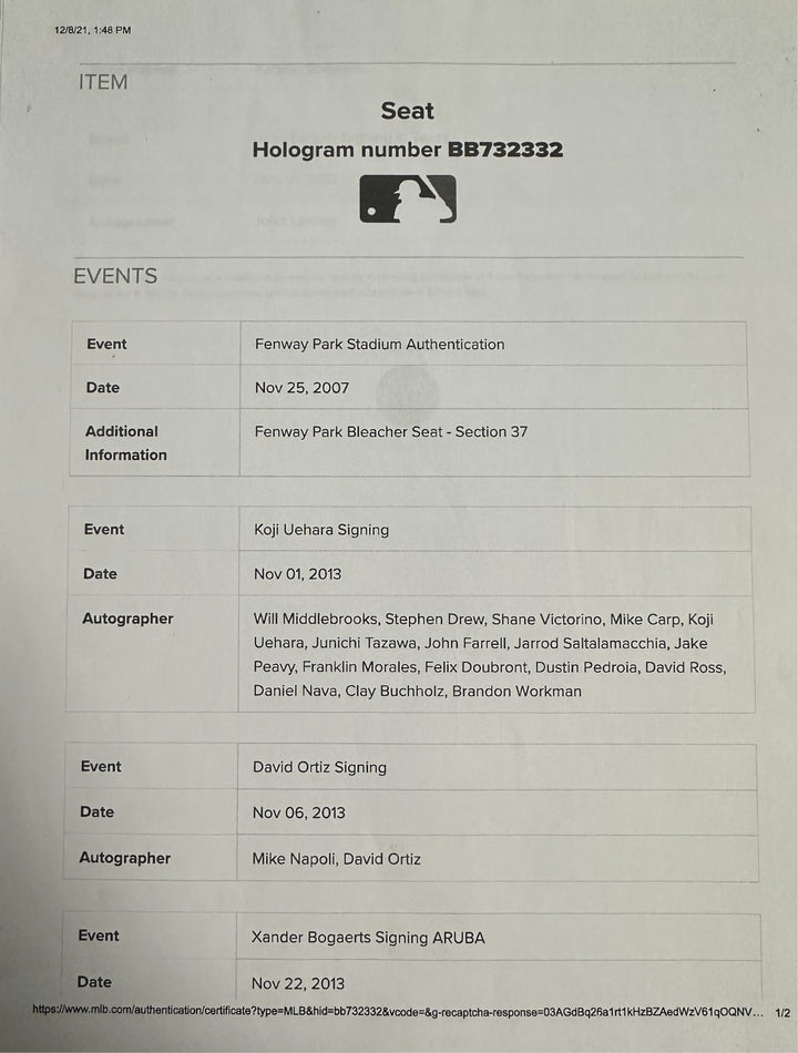 2013 Boston Red Sox World Series Champs Team Signed Fenway Seatback Fanatics