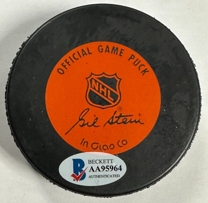 Blaine Lacher Autographed Boston Bruins Official Game Hockey Puck BAS