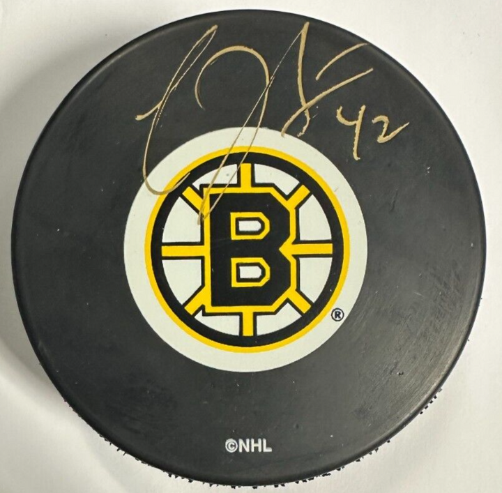 P.J. Stock Autographed Boston Bruins Hockey Puck NHL