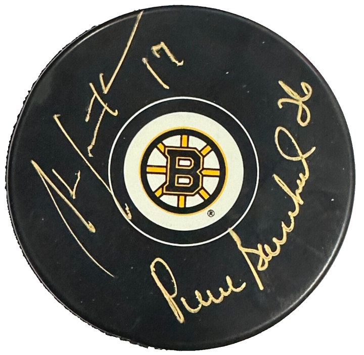 Stan Jonathan & Pierre Bouchard Autographed Bruins Hockey Puck BAS Canadiens