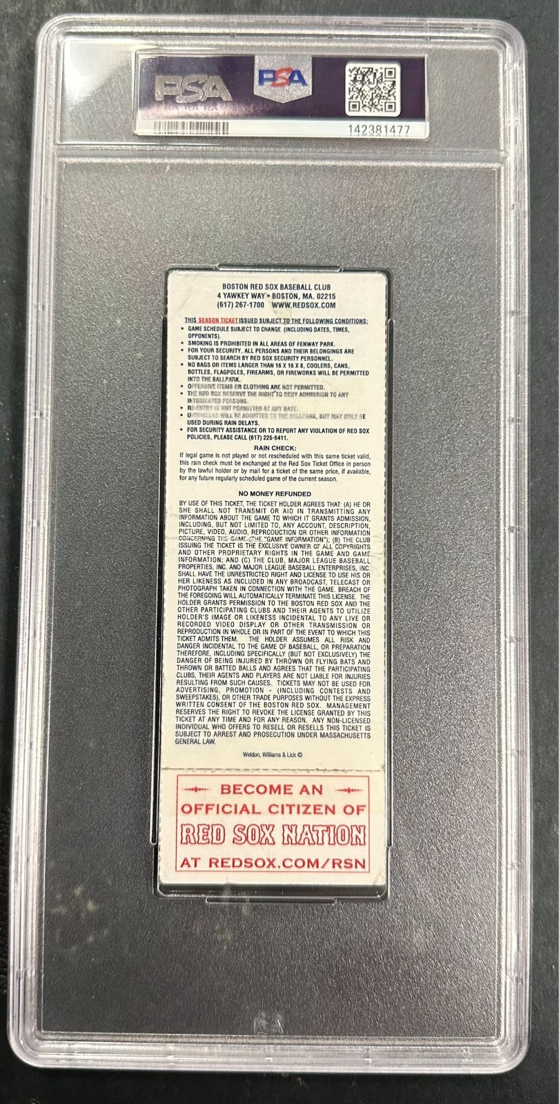David Ortiz Signed 2006 Red Sox Single Season Home Run Record Full Ticket PSA
