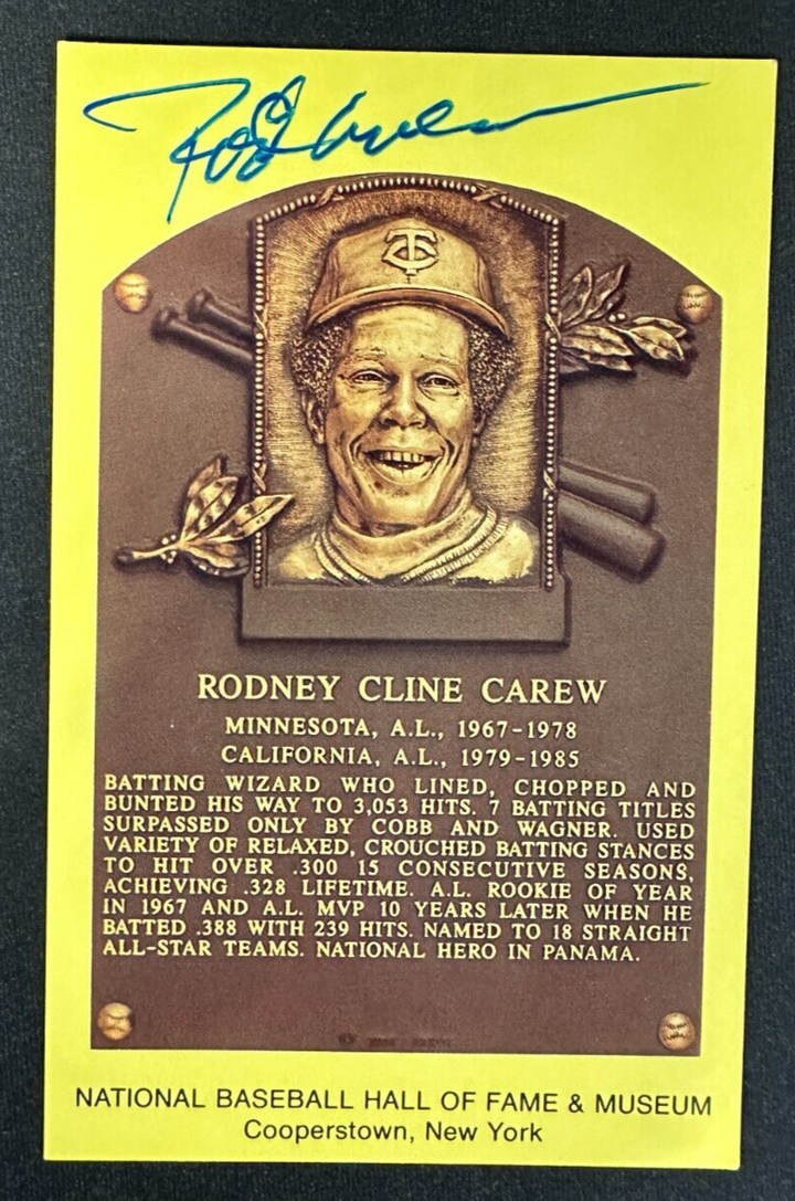 Rod Carew Autographed MLB Hall Of Fame Postcard Twins Angels BAS