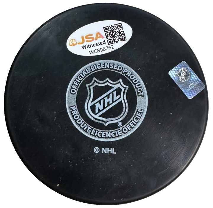 Andrew Ference Autographed Edmonton Oilers Hockey Puck JSA W/ Captain Insc