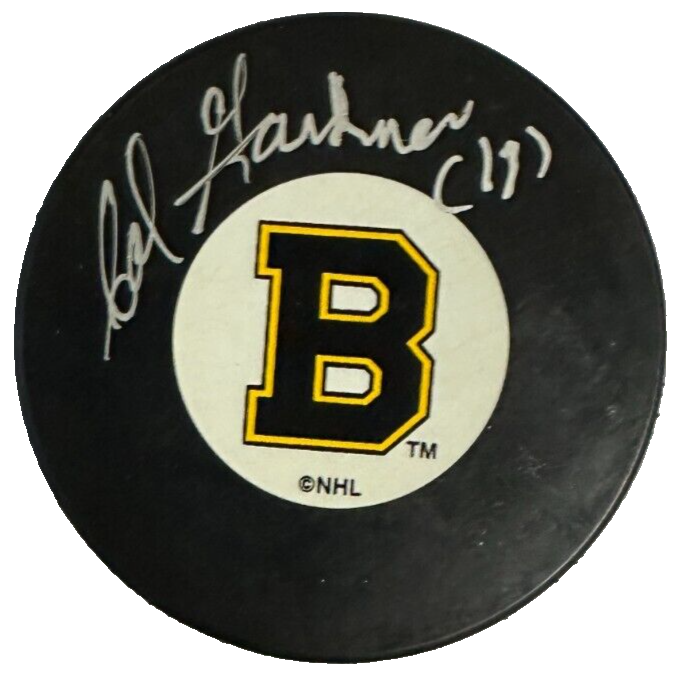 Cal Gardner Autographed Boston Bruins Hockey Puck NHL