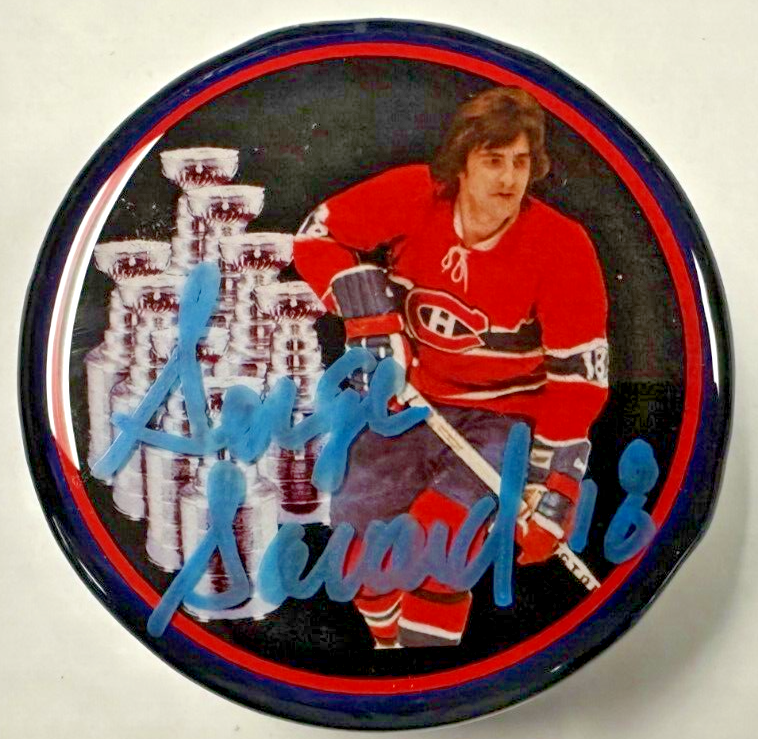 Serge Savard Autographed Montreal Canadiens Photo Puck W/ 8 Stanley Cups HOF