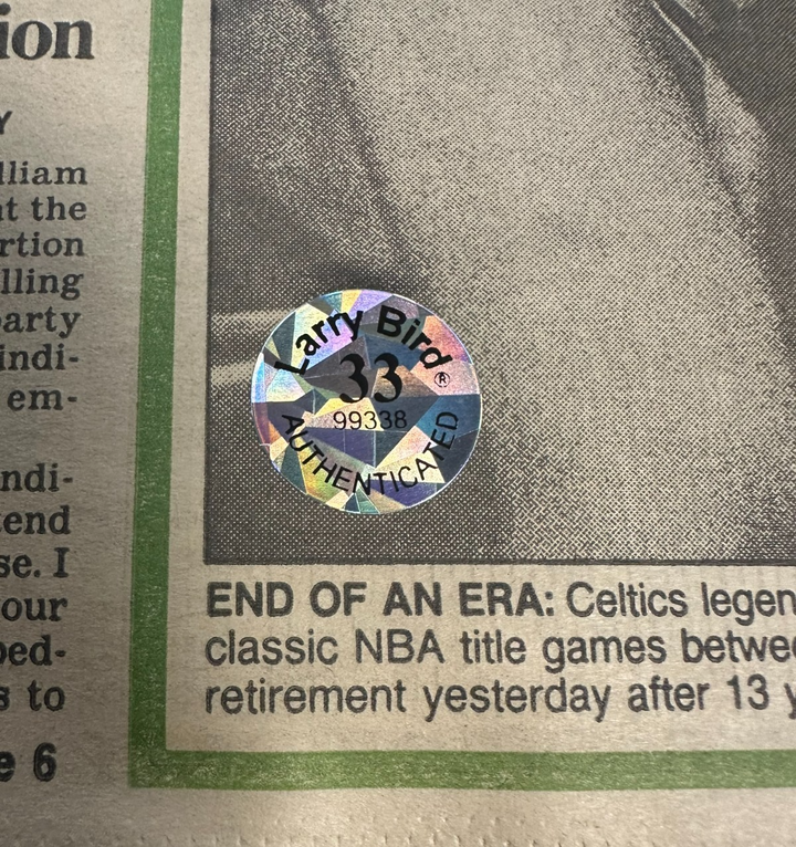 Larry Bird Autographed 8/19/1992 Issue of the Boston Herald Larry Retires