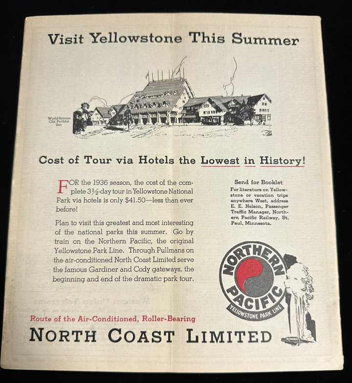 1939 Northern Pacific Railway System Public Timetable North Coast Limited Map