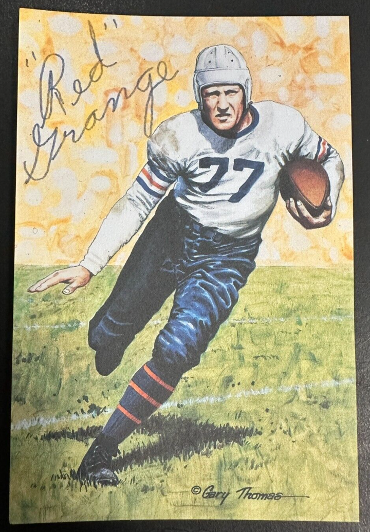 Red Grange Autographed Goal Line Art Postcard Bears /5000 HOF BAS