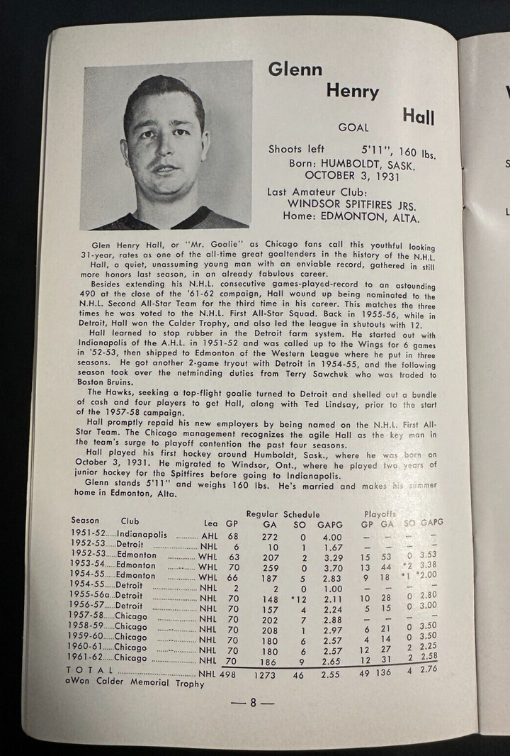 Vintage 1962-63 Chicago Black Hawks Press, Radio & Televison Guide NHL