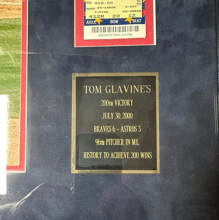 Tom Glavine Autographed 200th Career Win 11x14 Photo & Full Ticket Inscribed