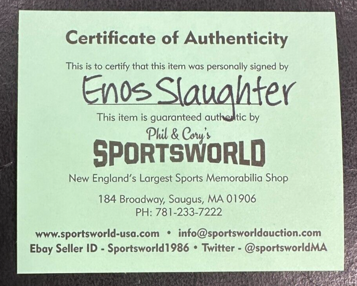 Enos Slaughter Autographed National League Baseball W/ HOF 85 Insc