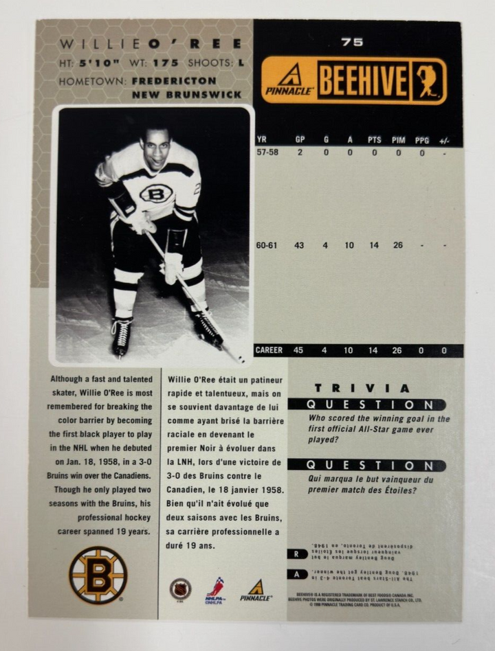 1997 Pinnacle Beehive Willie O'Ree Autographed Rookie Card #75 Boston Bruins HOF