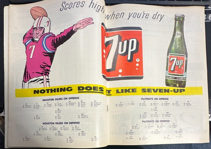 November 6, 1964 Boston Patriots Vs Houston Oilers Program AFL