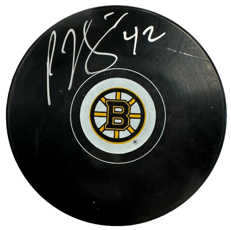 P.J. Stock Autographed Boston Bruins Hockey Puck NHL
