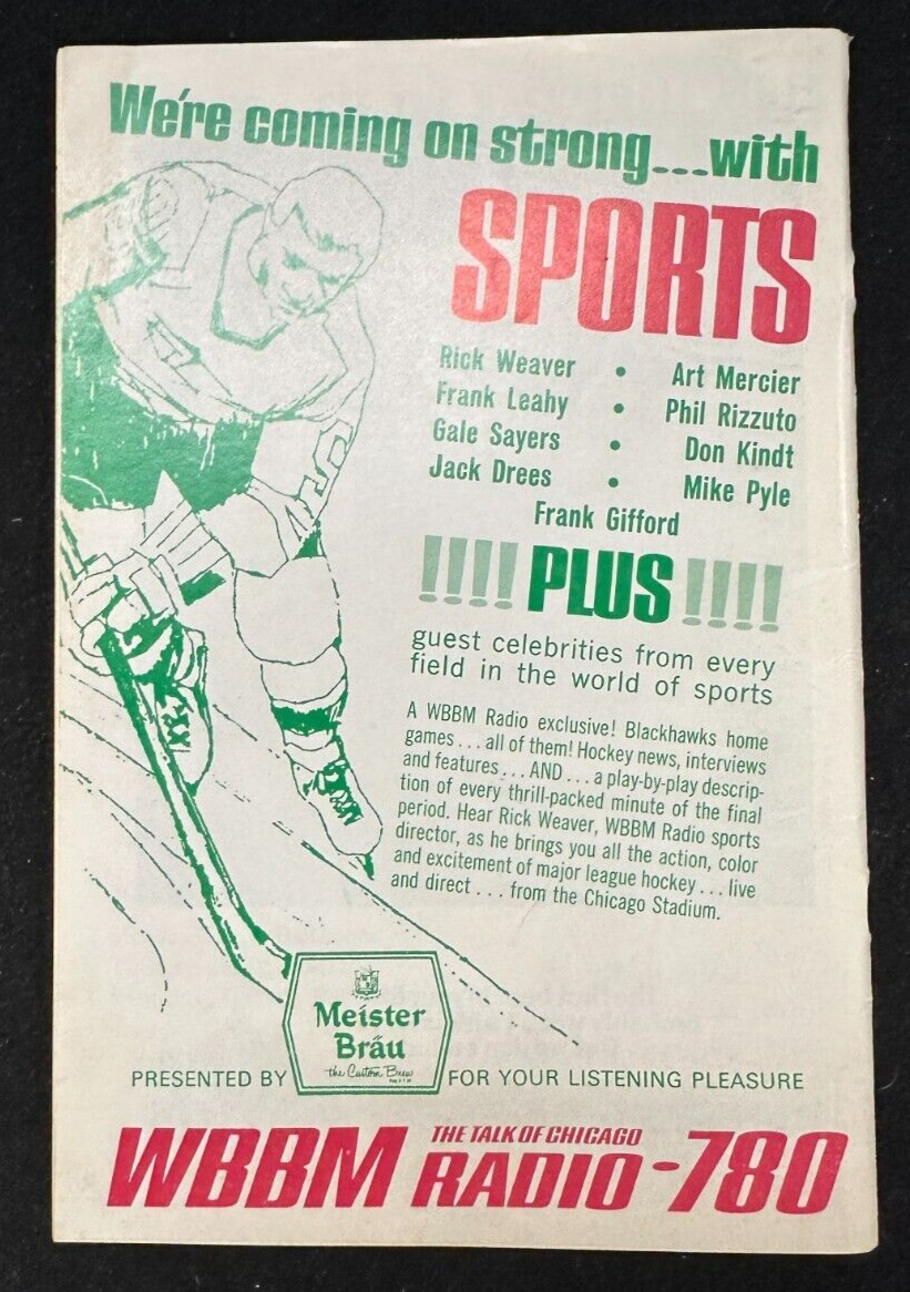 Dec 25, 1967 Chicago Blackhawks & Montreal Canadiens Program NHL