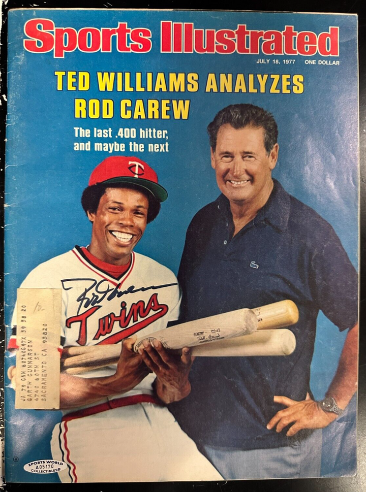 Rod Carew Autographed 7/18/1977 Issue Sports Illustrated W/ Ted Williams