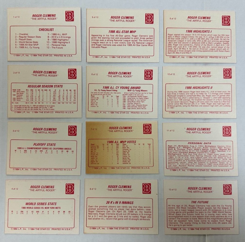 1987 Star Co Roger Clemens Autographed 12 Card Set Boston Red Sox +Blank Set