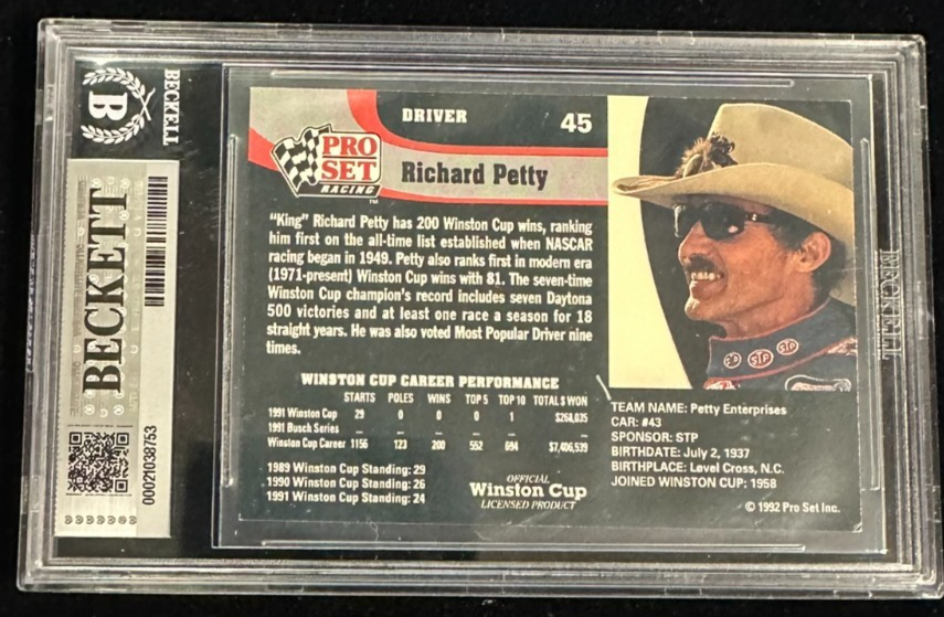 1992 Pro Set Richard Petty Autographed Card #45 BAS Slabbed NASCAR