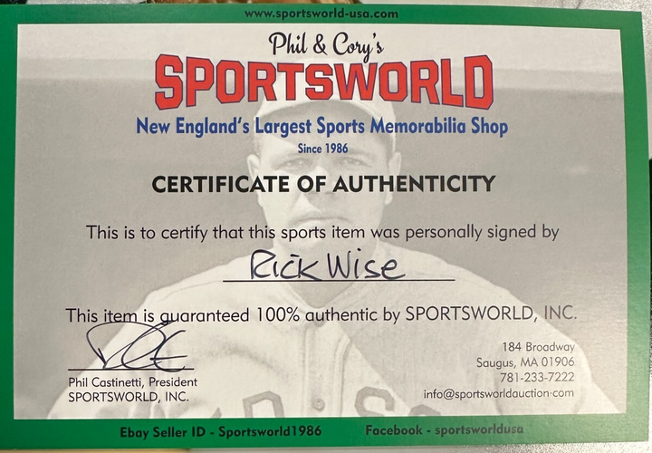 Rick Wise Autographed 8x10 Photo W/ WP Game 6, 75 WS Red Sox
