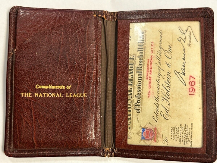 1967 Official National League Season Pass, Schedule & Case Warren Giles