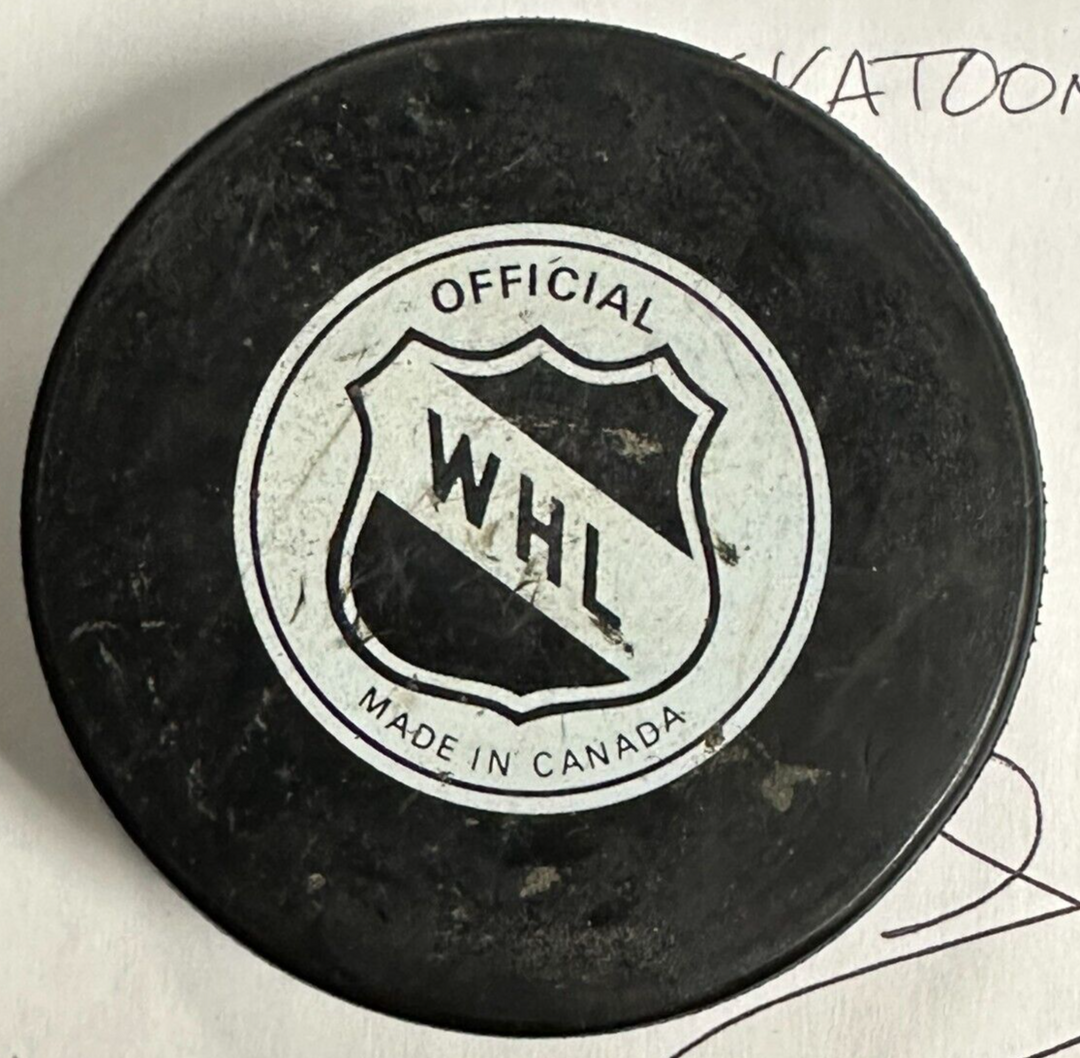 1980's Saskatoon Blades Game Used Puck WHL Jim Harrison Personal Collection