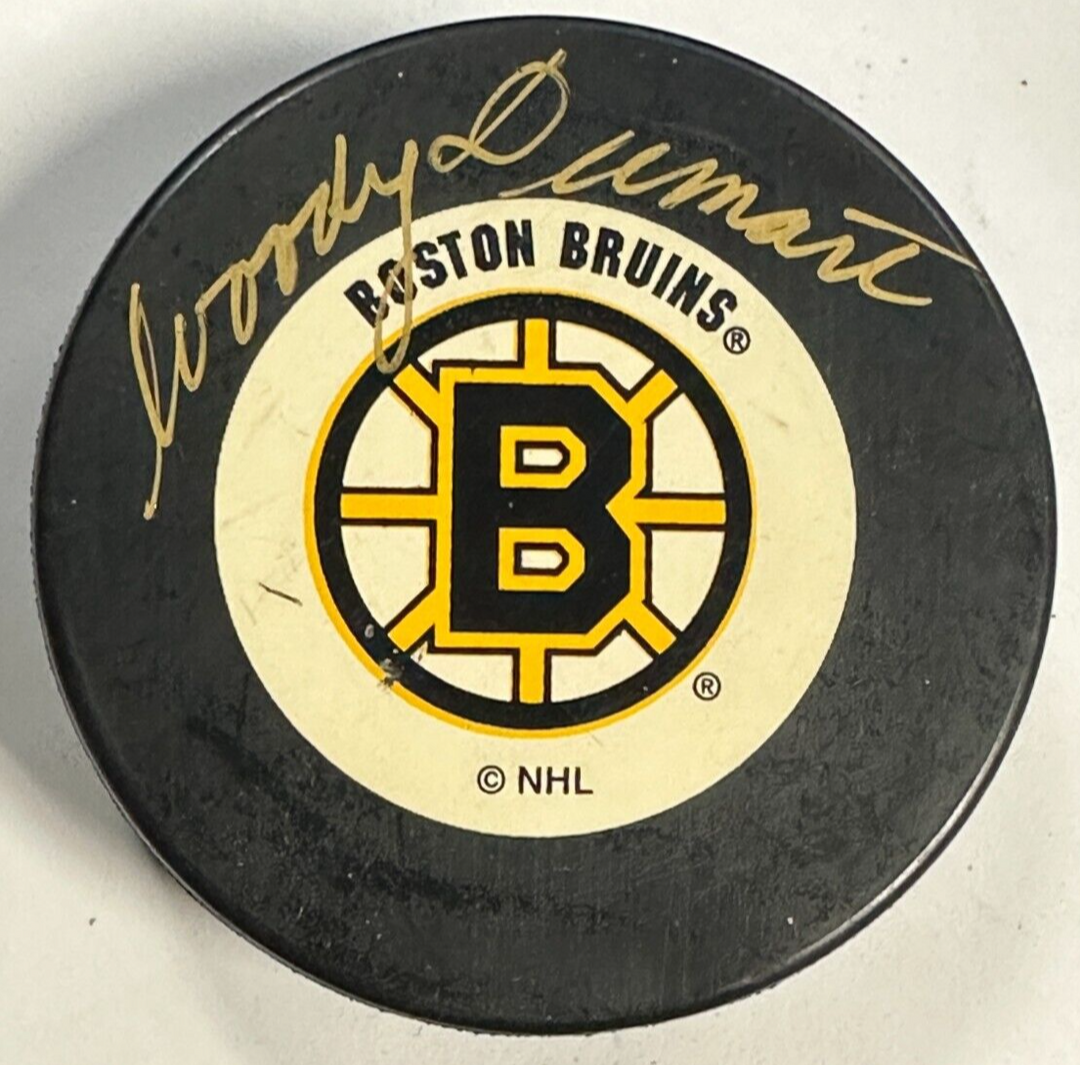 Woody Dumart Autographed Boston Bruins Hockey Puck HOF NHL