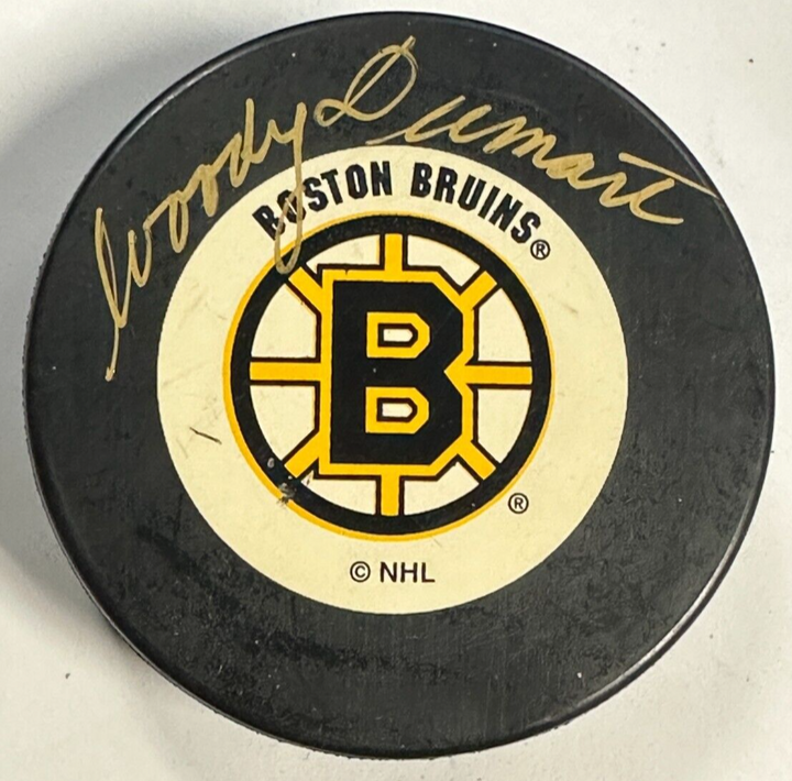 Woody Dumart Autographed Boston Bruins Hockey Puck HOF NHL