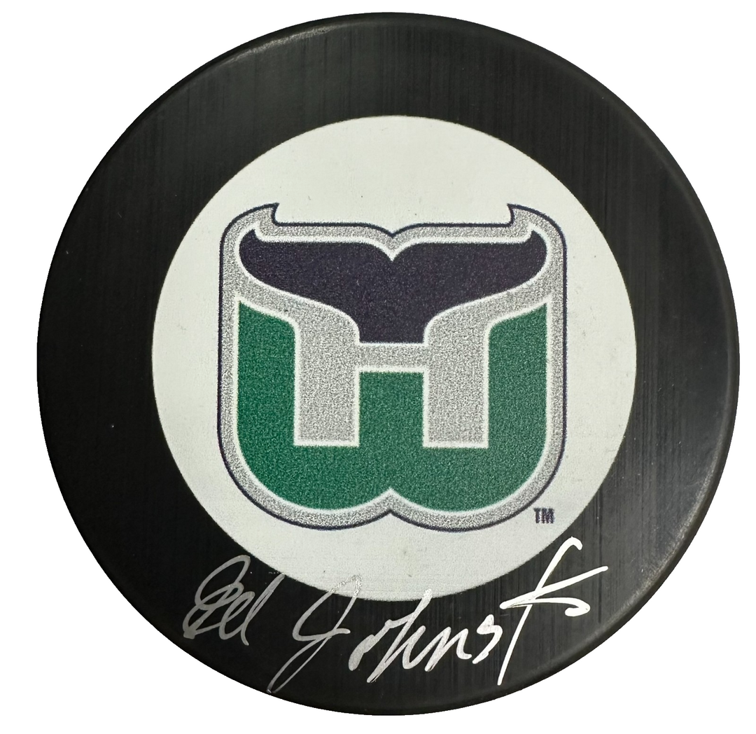 Ed Johnston Autographed Hartford Whalers Hockey Puck NHL