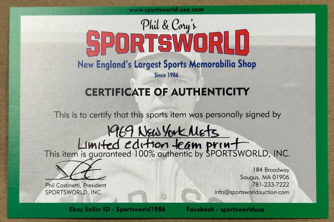 1969 New York Mets 20th Anniversary Autographed Print Framed Koosman Agee Jones