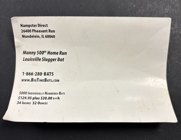 Louisville Slugger Manny Ramirez 500th HR Commemorative Bat Red Sox 321/5000