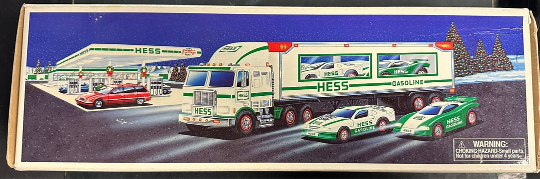 1997 Hess Toy Truck and Racers w/ 2 Race Cars in Original Box