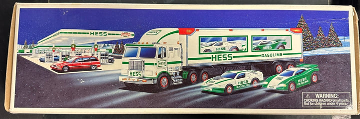 1997 Hess Toy Truck and Racers w/ 2 Race Cars in Original Box