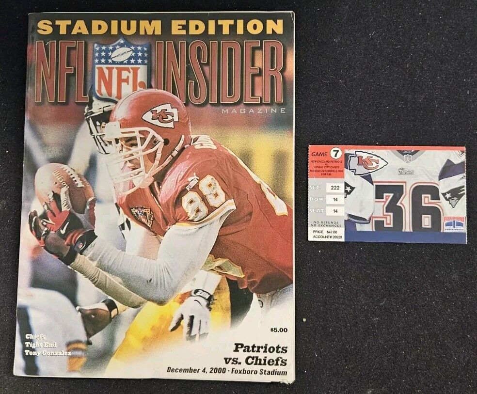 12/4/00 Patriots vs. Chiefs Game Program & Ticket Stub Bill Belichick 1st Season