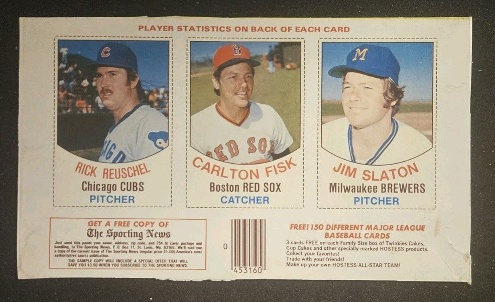 1977 Hostess All Star Team 3 Card Partial Uncut Panel Carlton Fisk Jim Slaton