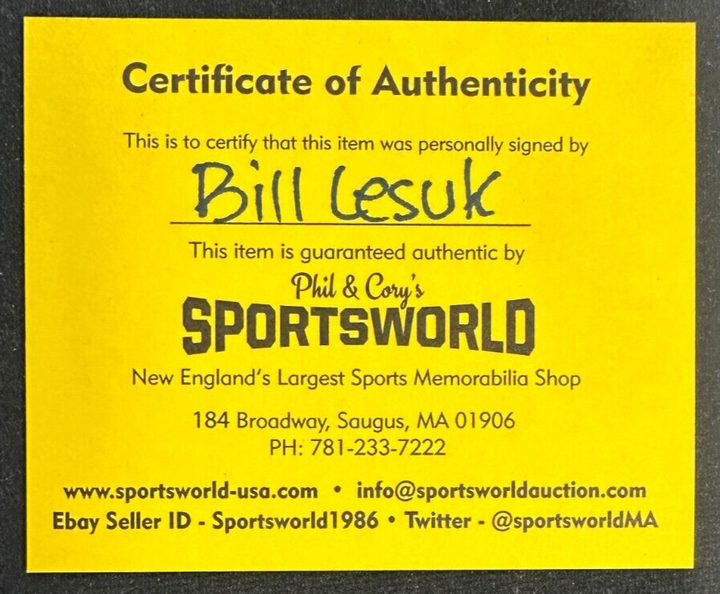 Bill Lesuk Autographed Boston Bruins Hockey Puck NHL