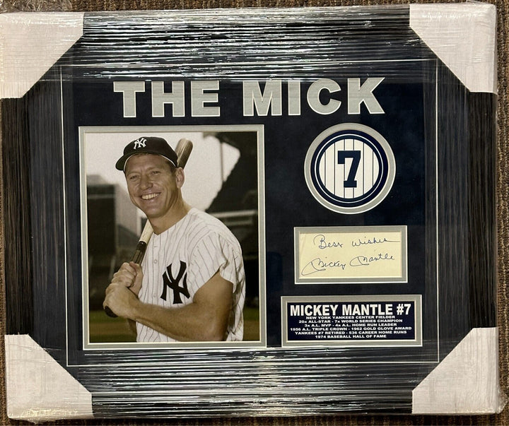 Framed Mickey Mantle Autographed Cut Signature & Photo BAS LOA Yankees