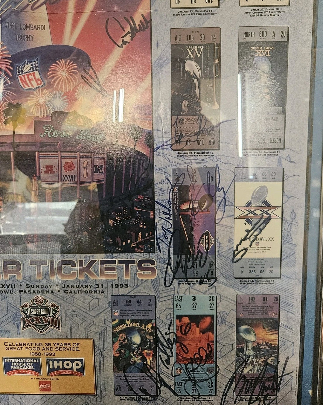 Superbowl XXVII Autographed Poster W/34 Signatures Namath Marino Ditka Shula JSA