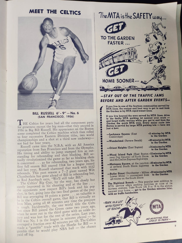 1960 NBA Finals Boston Celtics Vs. St. Louis Hawks Program Game 2 March 29, 1960