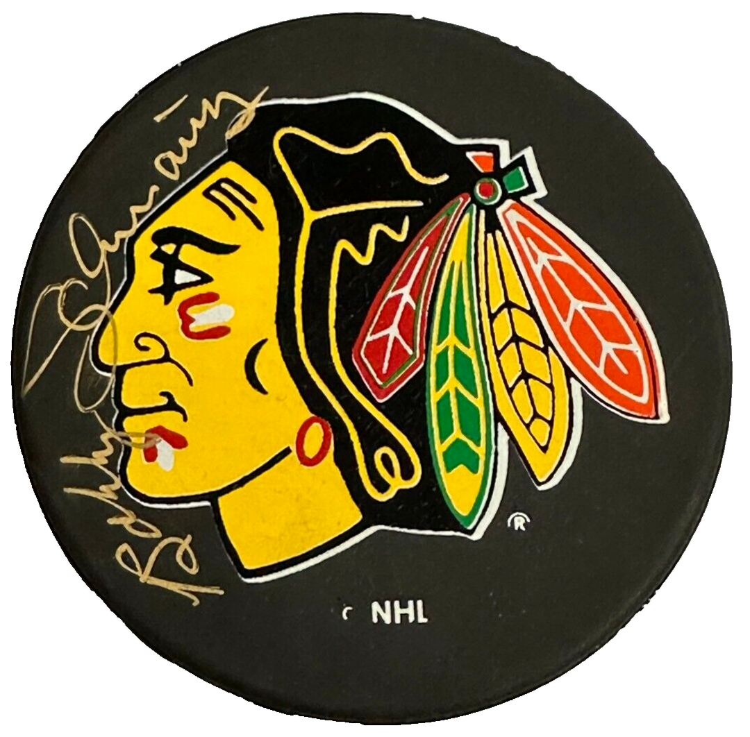 Bobby Schmautz Autographed Chicago Blackhawks Hockey Puck BAS