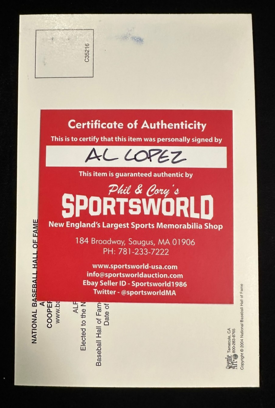 Al Lopez Autographed MLB Hall Of Fame Postcard Cleveland Indians