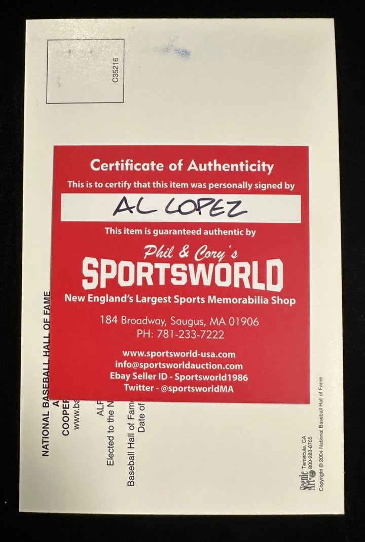 Al Lopez Autographed MLB Hall Of Fame Postcard Cleveland Indians