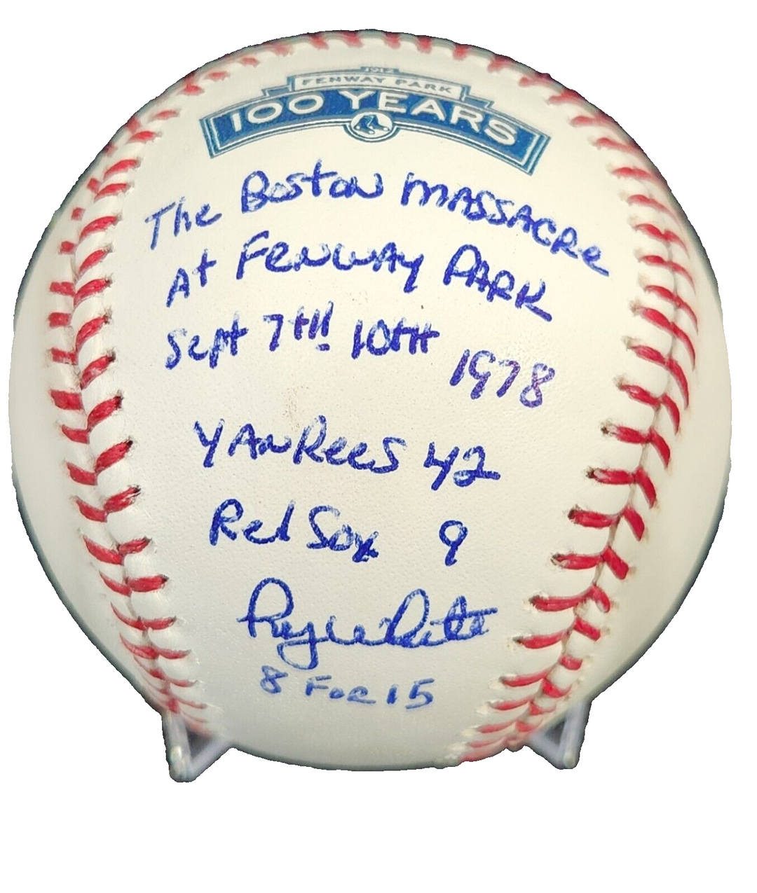 Roy White Signed Inscribed 100 Year Fenway Park Baseball Yankees Red Sox COA