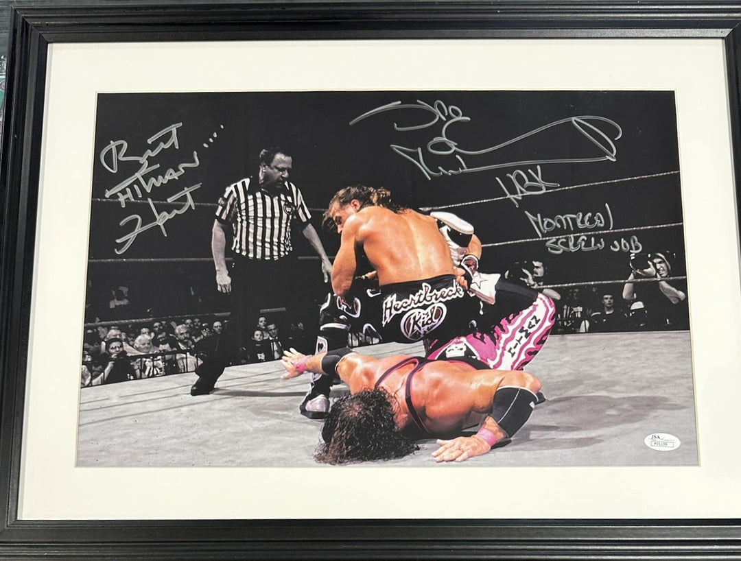 Bret The Hitman Hart & Shawn Michaels Autographed Montreal Screw Job Photo JSA
