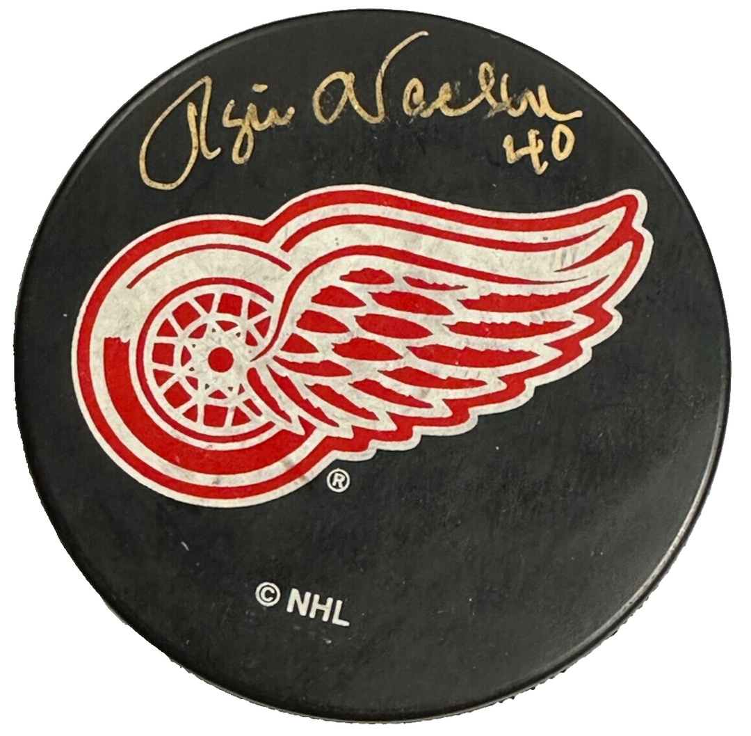 Rogie Vachon Autographed Detroit Red Wings Hockey Puck NHL
