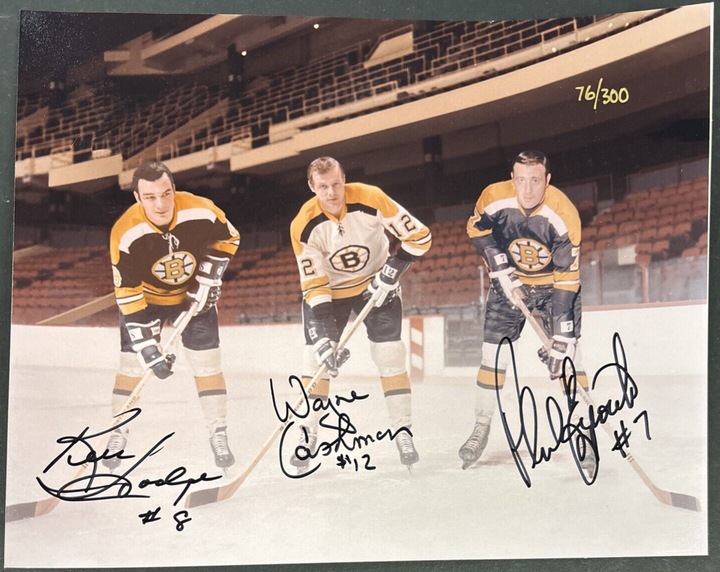 Phil Esposito Wayne Cashman Ken Hodge Signed “Esposito Line” 8x10 Photo /300